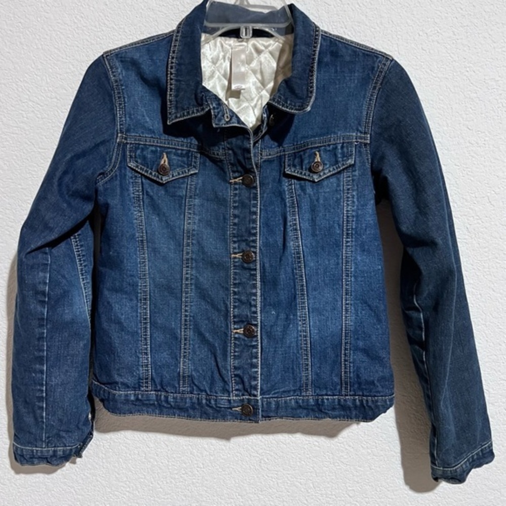 Vintage Old Navy Quilted Satin Lined Denim Jean Trucker Jacket XS